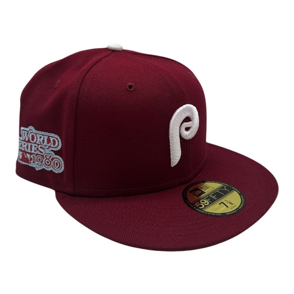 New Era 59Fifty Philadelphia Phillies 1980 World Series Hat Cap 7 1/8 Maroon Red